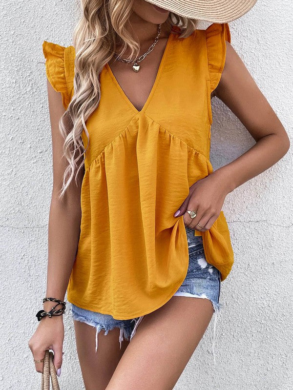 Babydoll Ruffle Sleeve Top