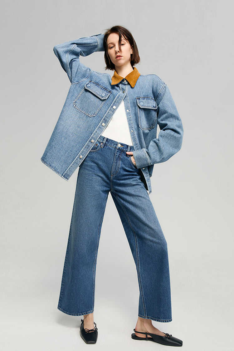 Cityer Crop Wide High-Rise Ankle Jeans