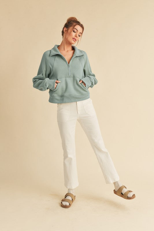 Drea Half-Zip Oversized Hoodie Cotton-Blend Fleece
