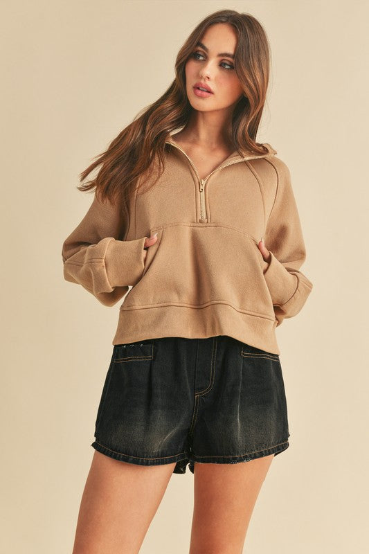 Drea Half-Zip Oversized Hoodie Cotton-Blend Fleece