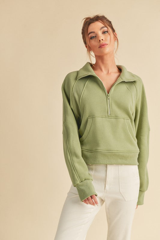 Drea Half-Zip Oversized Hoodie Cotton-Blend Fleece