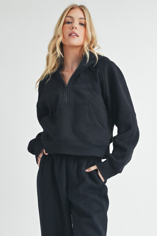 Drea Half-Zip Oversized Hoodie Cotton-Blend Fleece