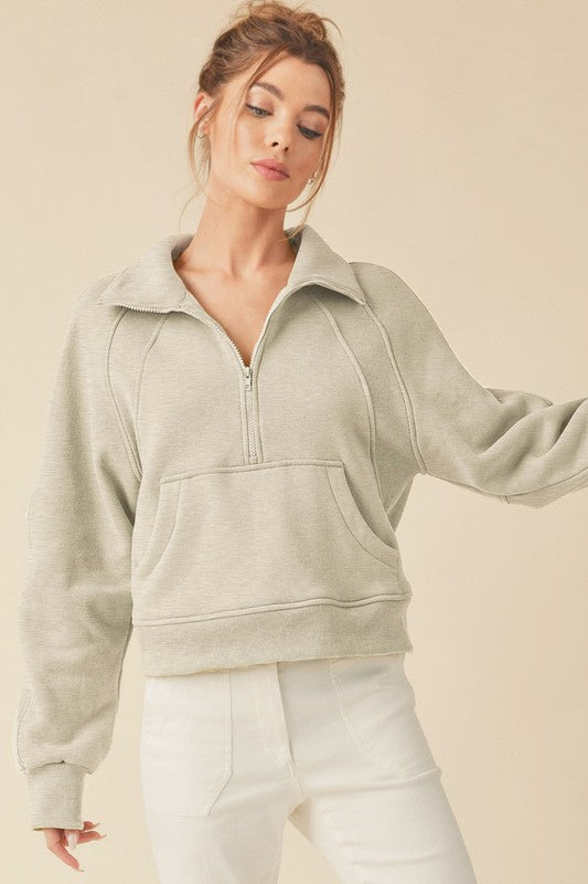 Drea Half-Zip Oversized Hoodie Cotton-Blend Fleece