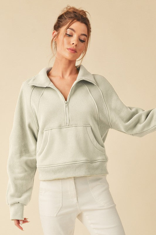 Drea Half-Zip Oversized Hoodie Cotton-Blend Fleece