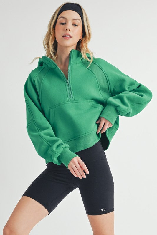 Drea Half-Zip Oversized Hoodie Cotton-Blend Fleece
