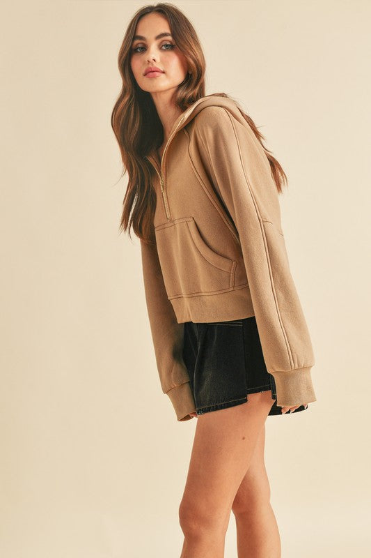 Drea Half-Zip Oversized Hoodie Cotton-Blend Fleece