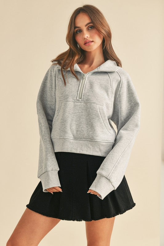 Drea Half-Zip Oversized Hoodie Cotton-Blend Fleece