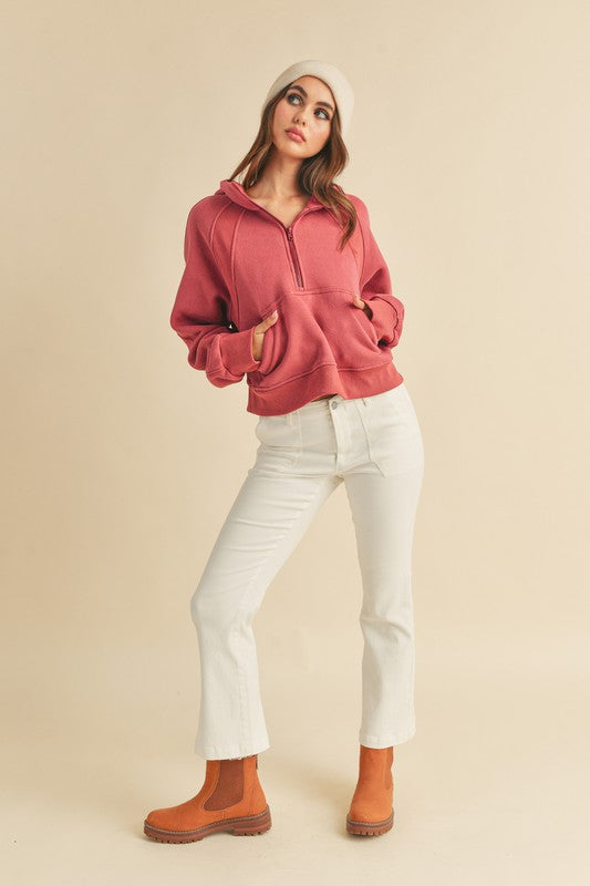 Drea Half-Zip Oversized Hoodie Cotton-Blend Fleece