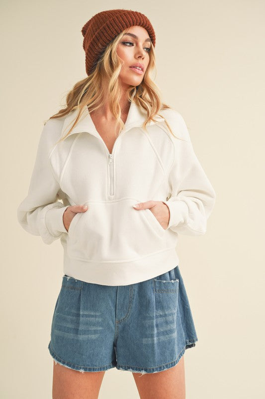 Drea Half-Zip Oversized Hoodie Cotton-Blend Fleece