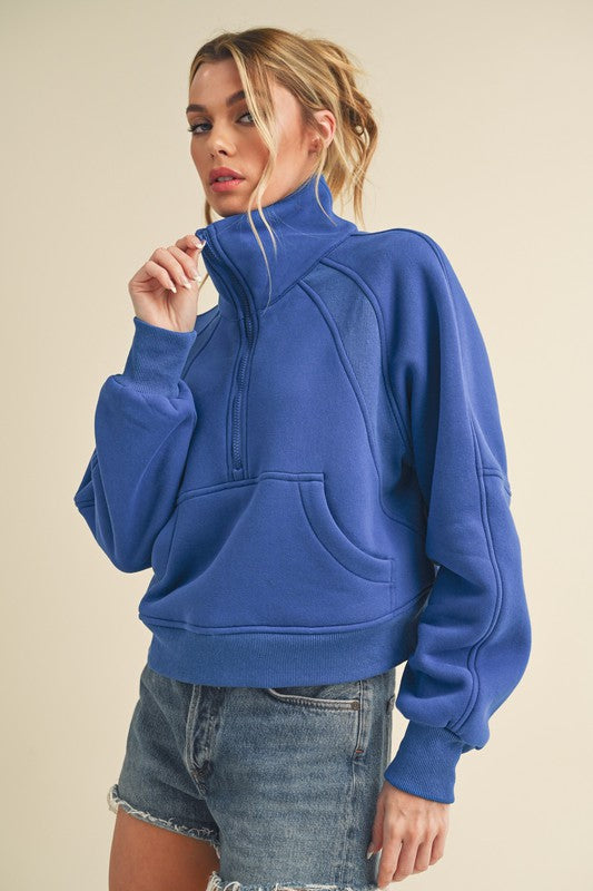 Drea Half-Zip Oversized Hoodie Cotton-Blend Fleece