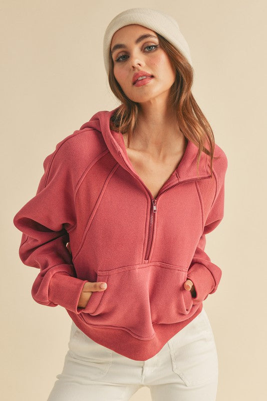 Drea Half-Zip Oversized Hoodie Cotton-Blend Fleece