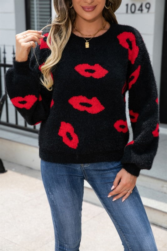 Fuzzy lips fuzzy texture sweater