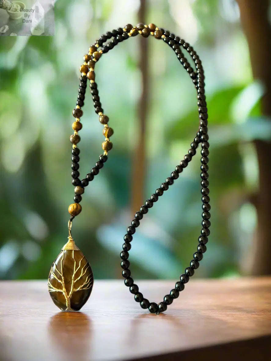 Tigers Eye and Onyx 6mm Bead Healing Necklace Beauty by Dani