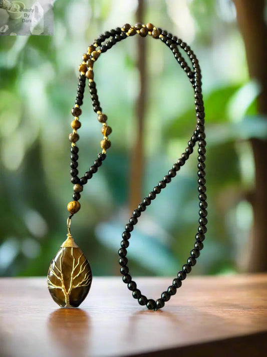 Tigers Eye and Onyx 6mm Bead Healing Necklace Beauty by Dani