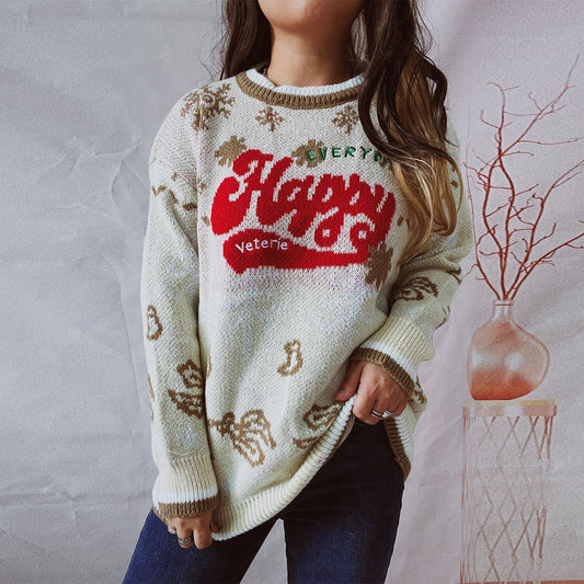 Fashionable Round Neck Long Sleeve Christmas Sweater for Women