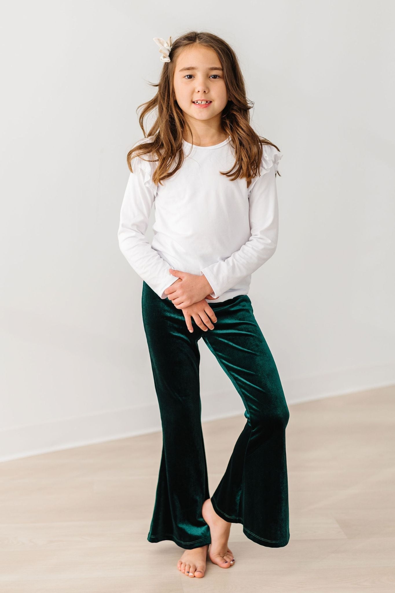 Hunter Green Velvet High Waist Bells Mila & Rose