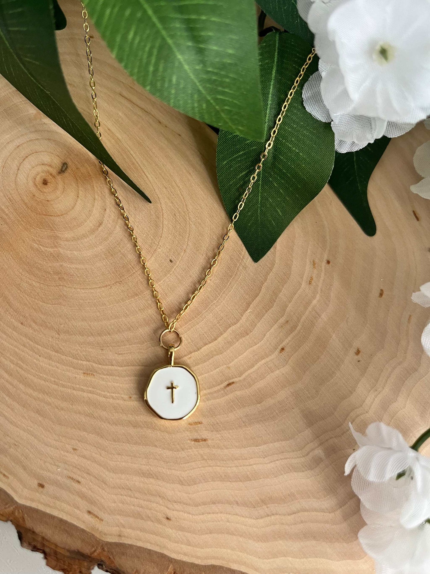 Gold Necklace 16K White Cross Pendant