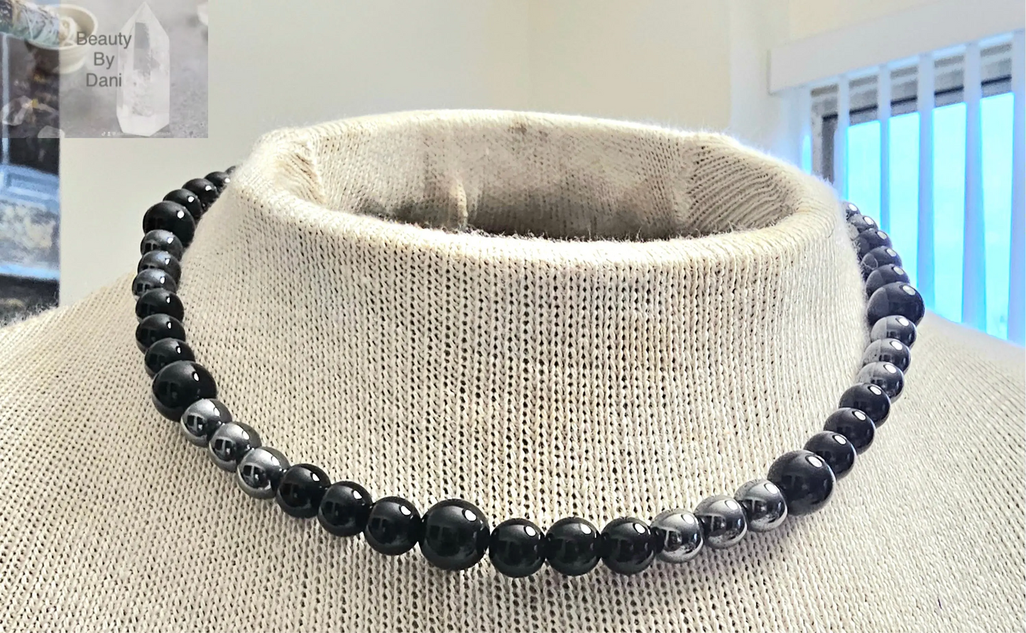 Blackstone and Hematite 18 Inch Beads Necklace