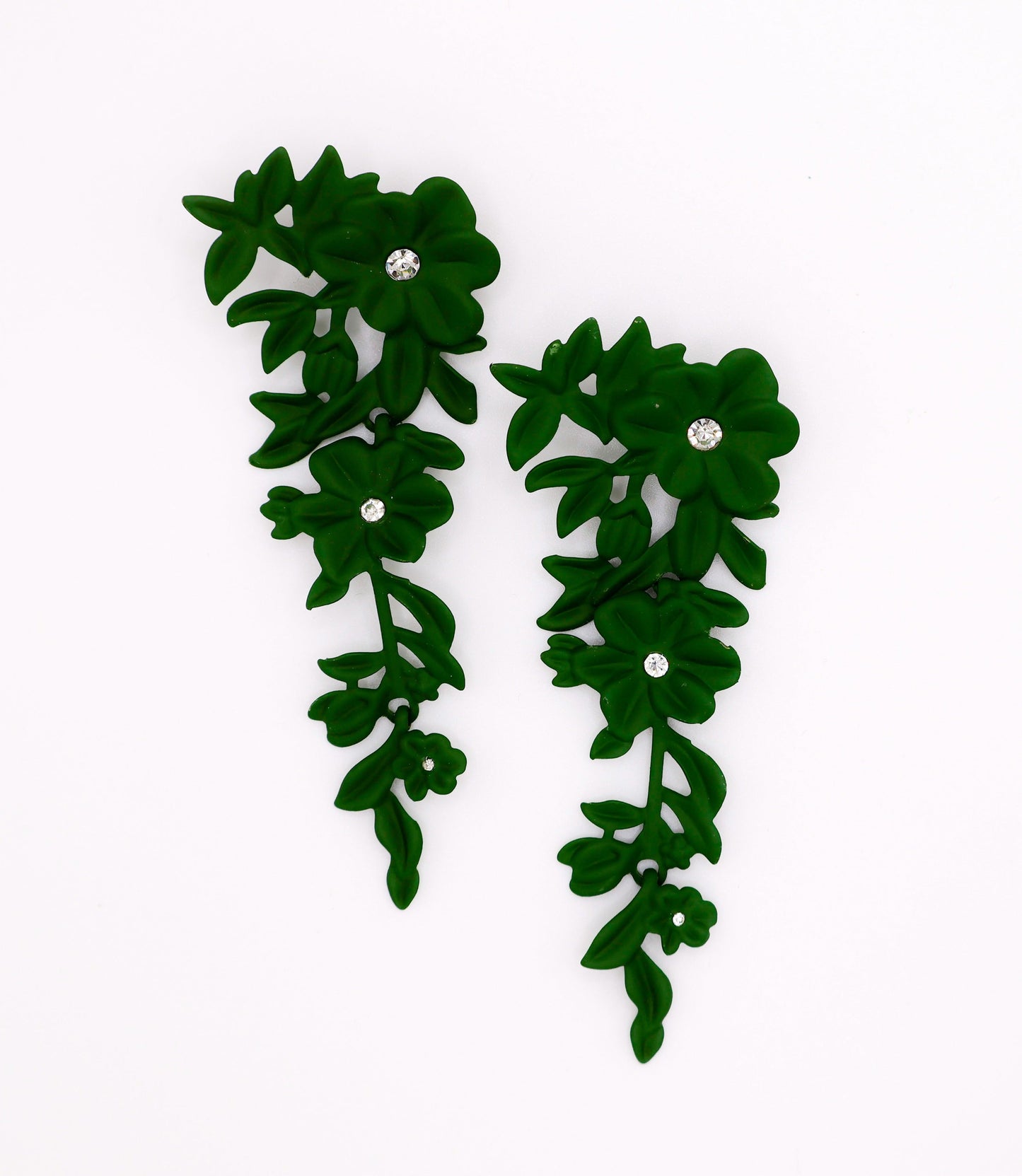 Green Floral Elegant Statement Earrings Blooming Glamour