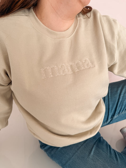 Neutral Embroidered Mama Crewneck