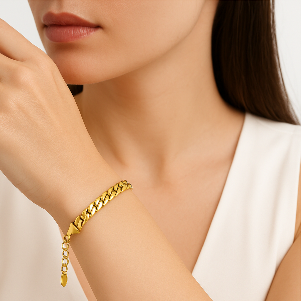 Hypoallergenic Gold Chain Cuban Bracelet Nickel Free Stainless Steel Jewelry