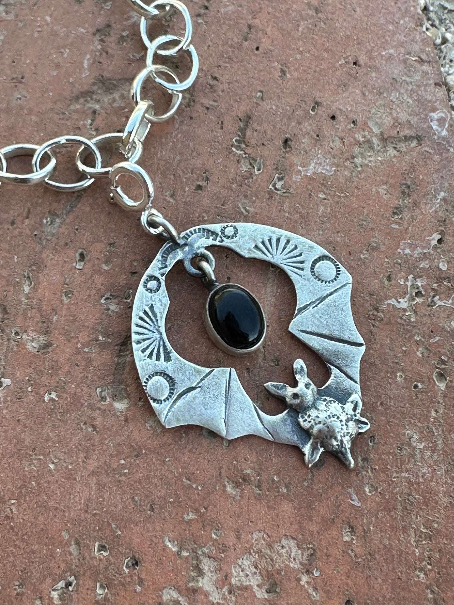 Onyx Silver Bat Charm Sterling Silver & Onyx Bat Charm Nizhoni Traders LLC