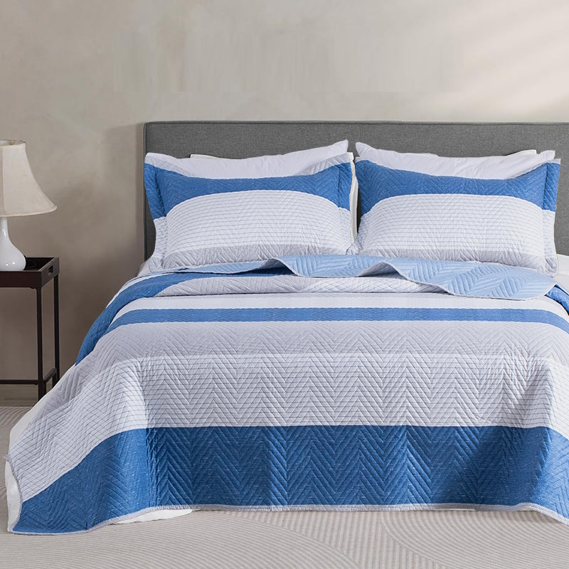Lightweight Reversible Stripe Quilt Set Bedding Kasentex