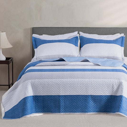 Lightweight Reversible Stripe Quilt Set Bedding Kasentex