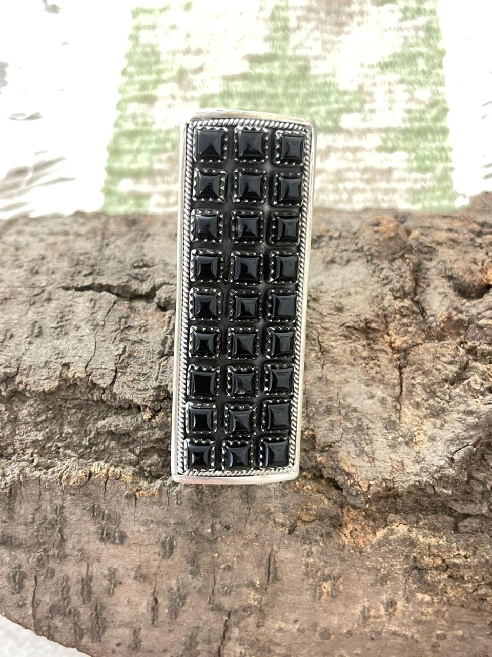 "Halloween Collection" Handmade Sterling Silver Black Onyx Adjustable Ring with Signed Nizhoni