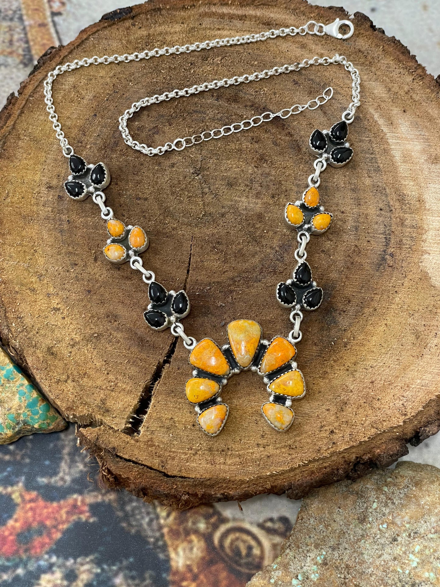 "Halloween Collection" Handmade Sterling Silver Black Onyx, Bumblebee Naja Necklace with Signed Nizhoni