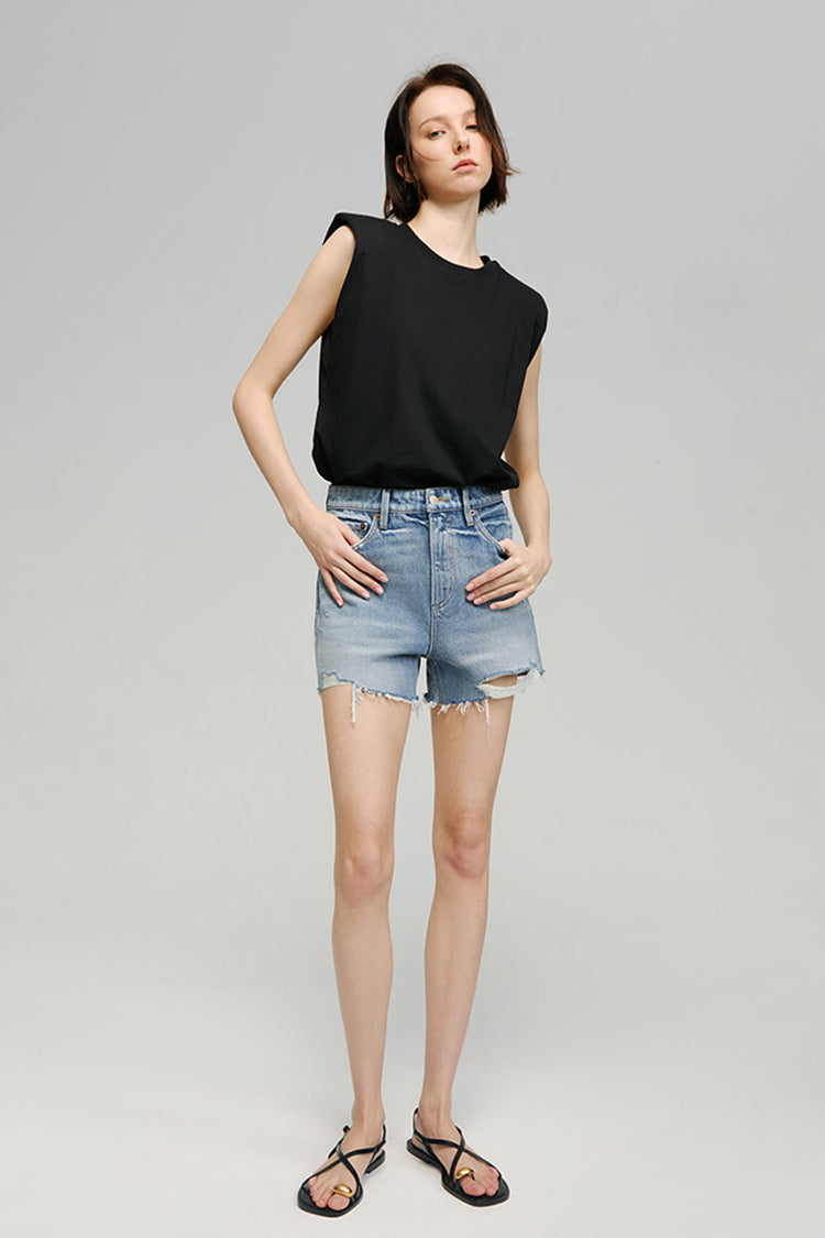 Sun-Kissed Vintage High-Rise Cut Off Denim Shorts HJ115