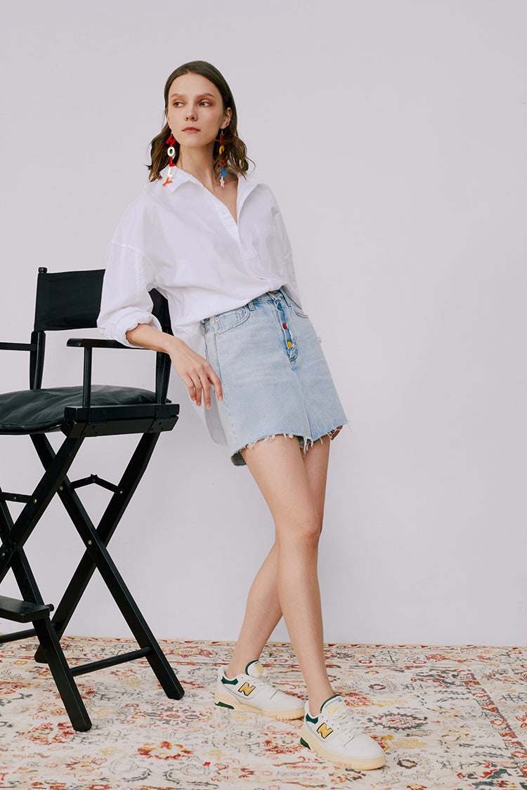 Rainbow Pleat High-Rise Skort Mid-Weight Denim Hey Joanie