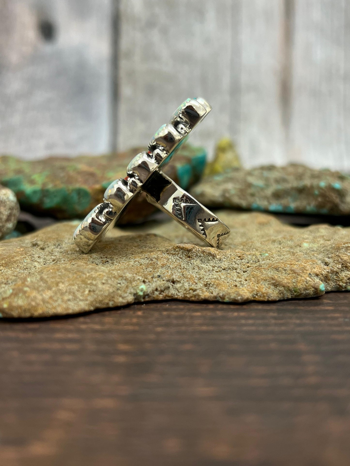 ** 4TH OF JULY ** Handmade Sterling Silver Synthetic Opal Adjustable Ring with Signed Nizhoni