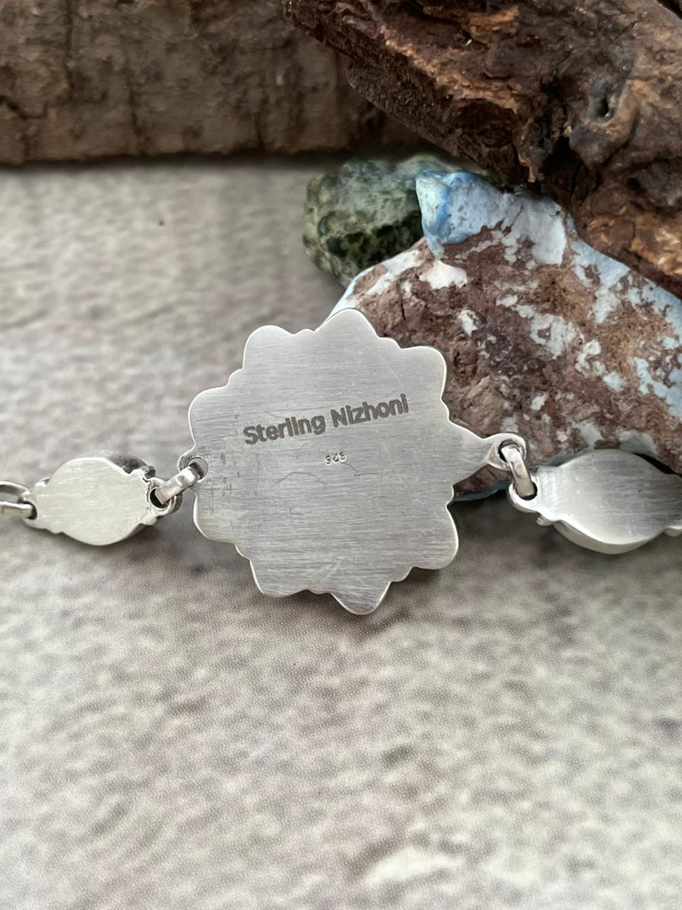 "Halloween Collection" Handmade Sterling Silver Black Onyx, Bumblebee Chain Bracelet with Signed Nizhoni