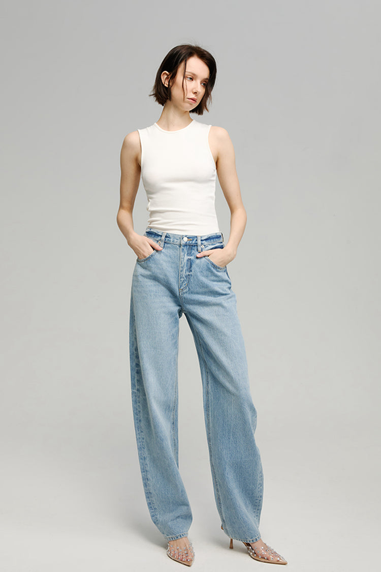 Moon Curve Mid-weight High-rise Wide Leg Jeans HJ031