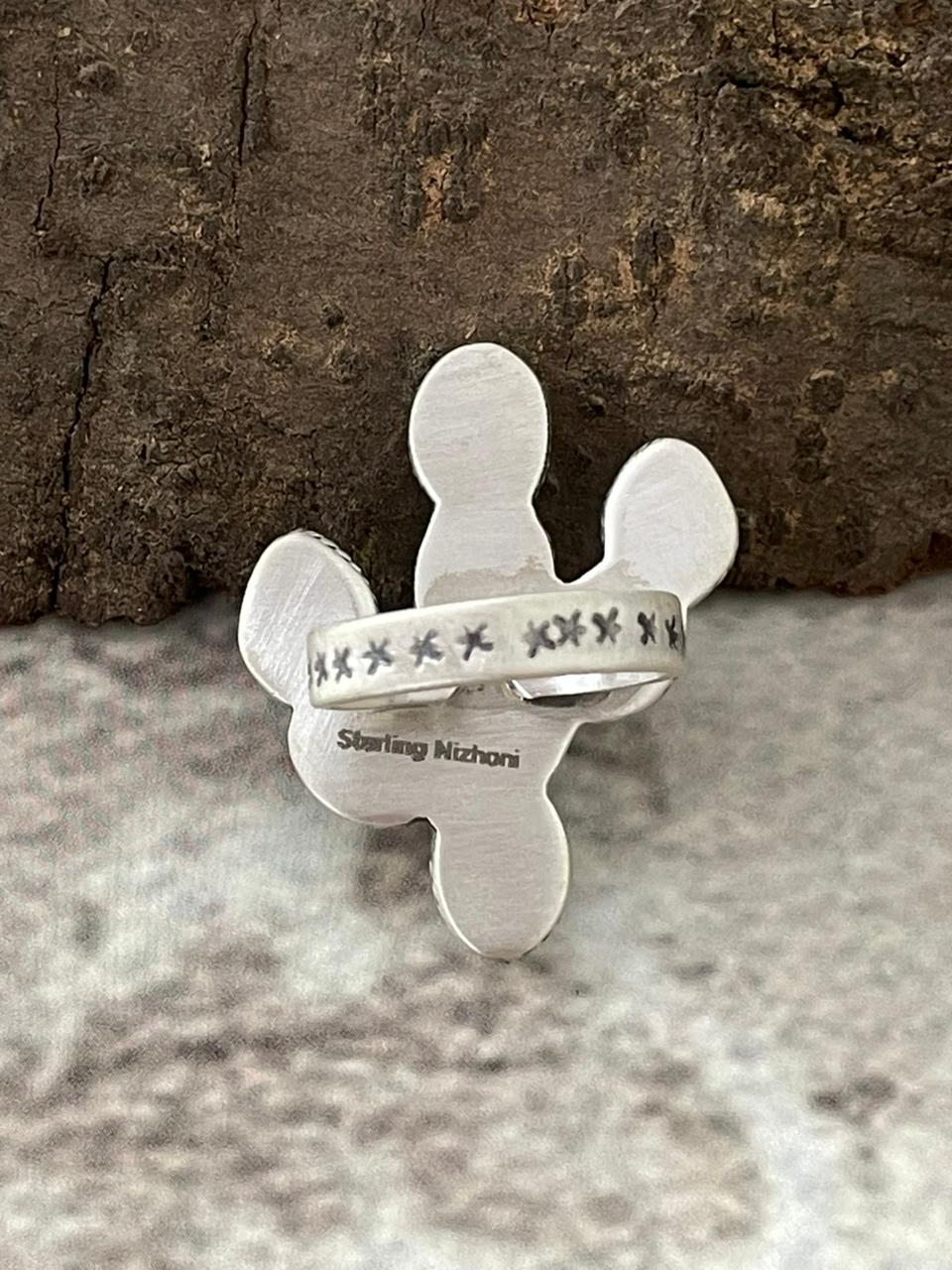 "Halloween Collection" Handmade Sterling Silver Black Onyx, Bumblebee Cactus Adjustable Ring with Signed Nizhoni