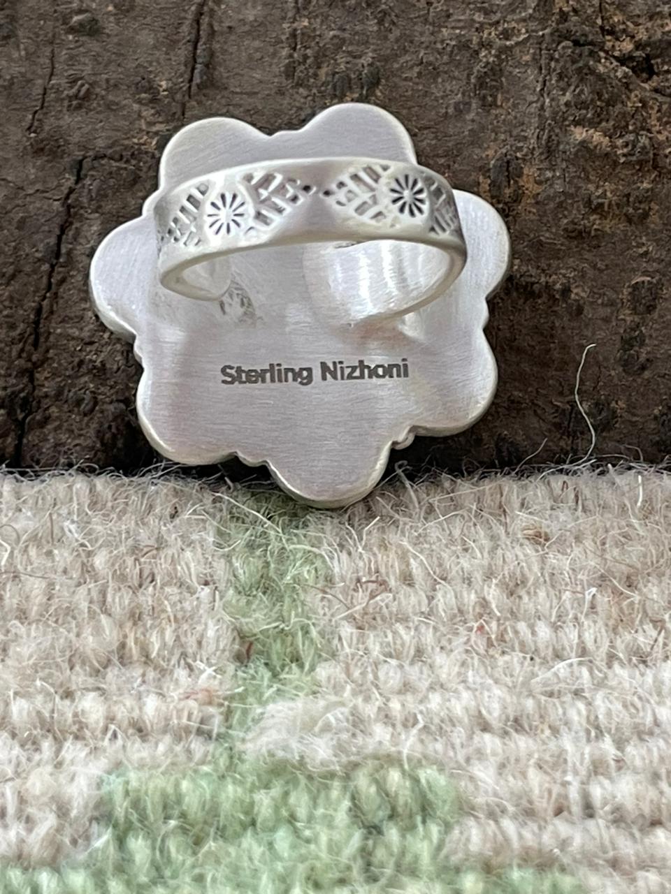 "Halloween Collection" Handmade Sterling Silver Black Onyx, Bumblebee Adjustable Ring with Signed Nizhoni