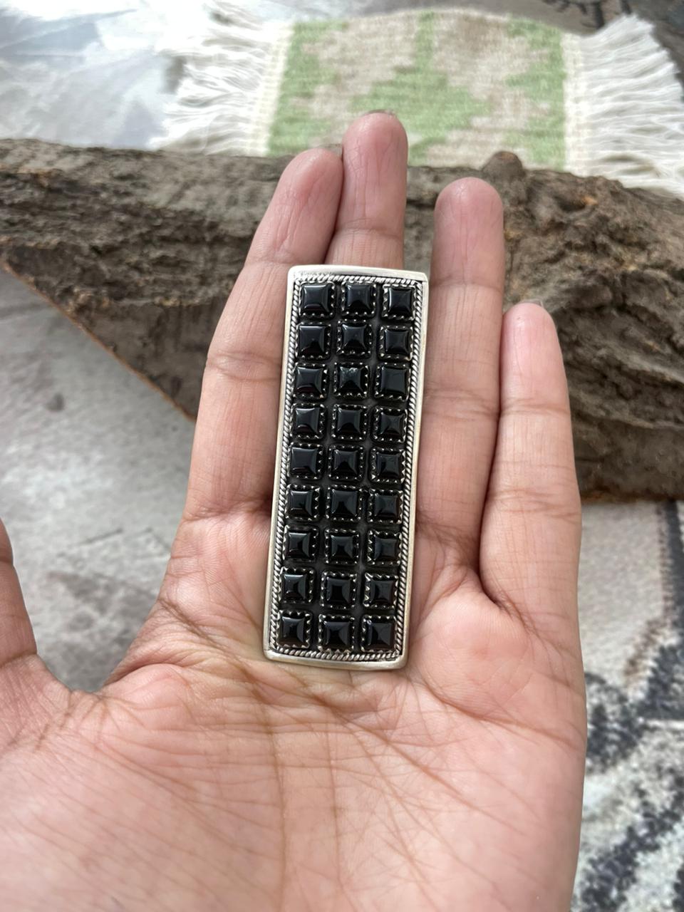 "Halloween Collection" Handmade Sterling Silver Black Onyx Adjustable Ring with Signed Nizhoni