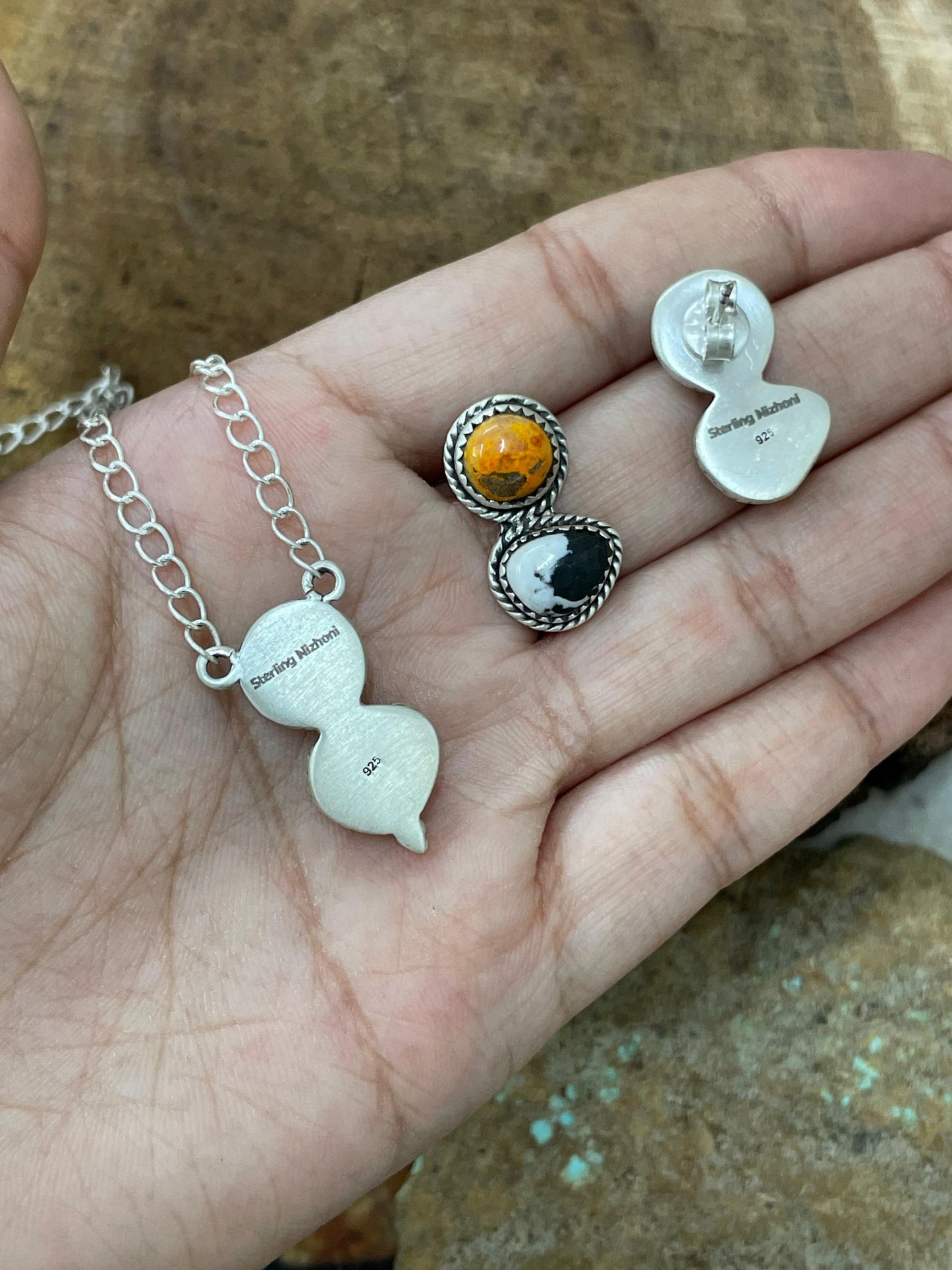 "Halloween Collection" Handmade Sterling Silver White Buffalo, Bumblebee Necklace with Signed Nizhoni