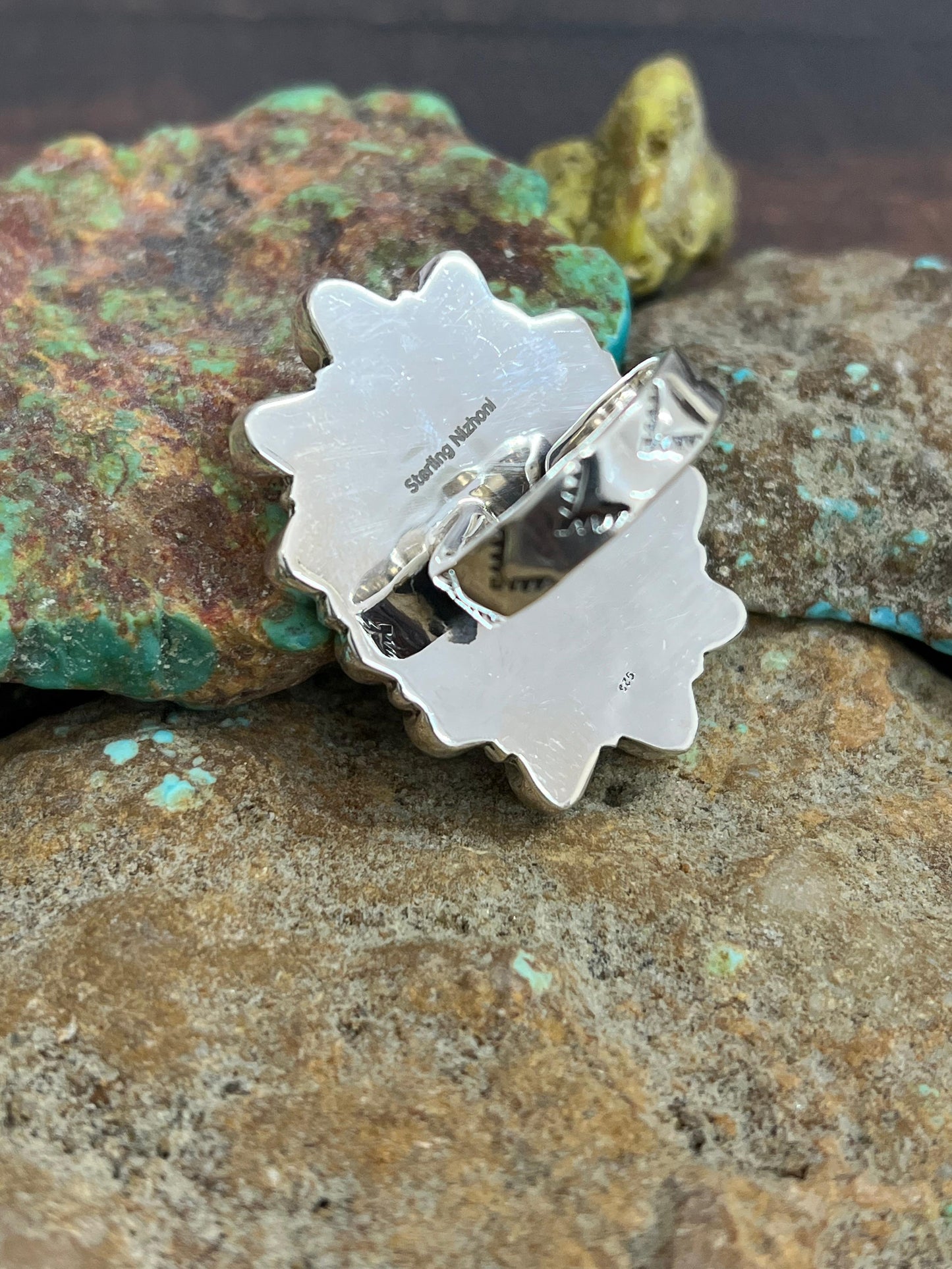 ** 4TH OF JULY ** Handmade Sterling Silver Synthetic Opal Adjustable Ring with Signed Nizhoni