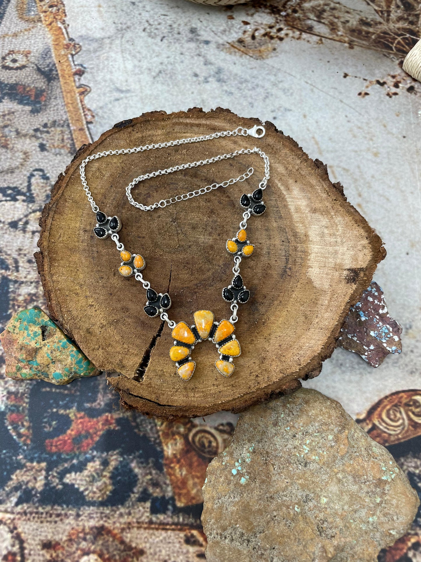 "Halloween Collection" Handmade Sterling Silver Black Onyx, Bumblebee Naja Necklace with Signed Nizhoni