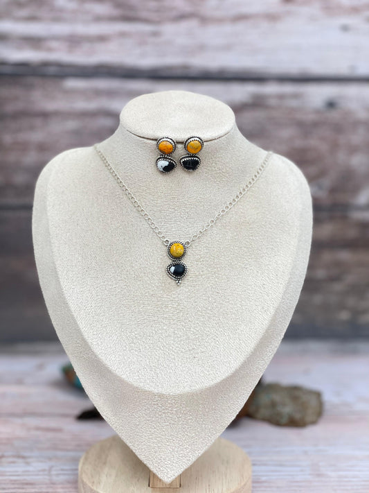 "Halloween Collection" Handmade Sterling Silver White Buffalo, Bumblebee Necklace with Signed Nizhoni