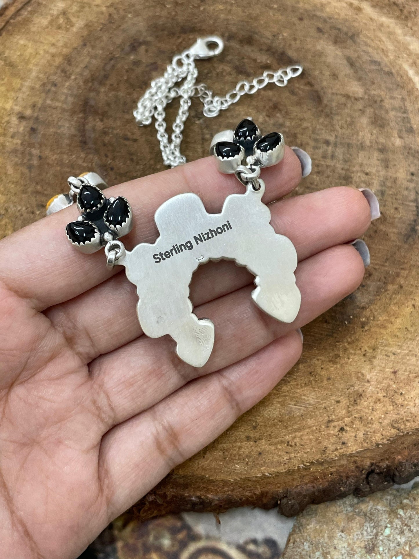 "Halloween Collection" Handmade Sterling Silver Black Onyx, Bumblebee Naja Necklace with Signed Nizhoni