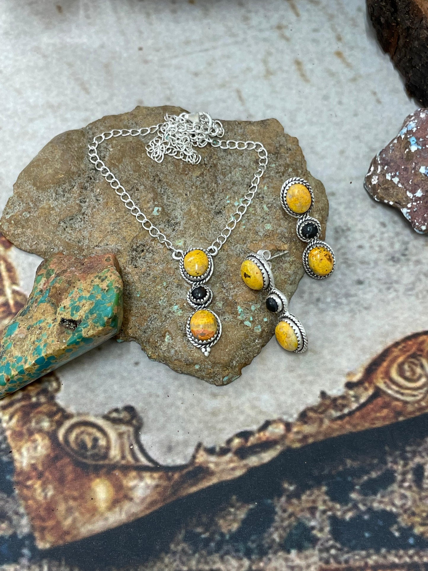 "Halloween Collection" Handmade Sterling Silver Black Onyx, Bumblebee Necklace with Signed Nizhoni