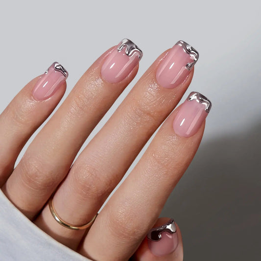 Chrome Edge Square Long Lasting Press On Nails Nail Pop Studio