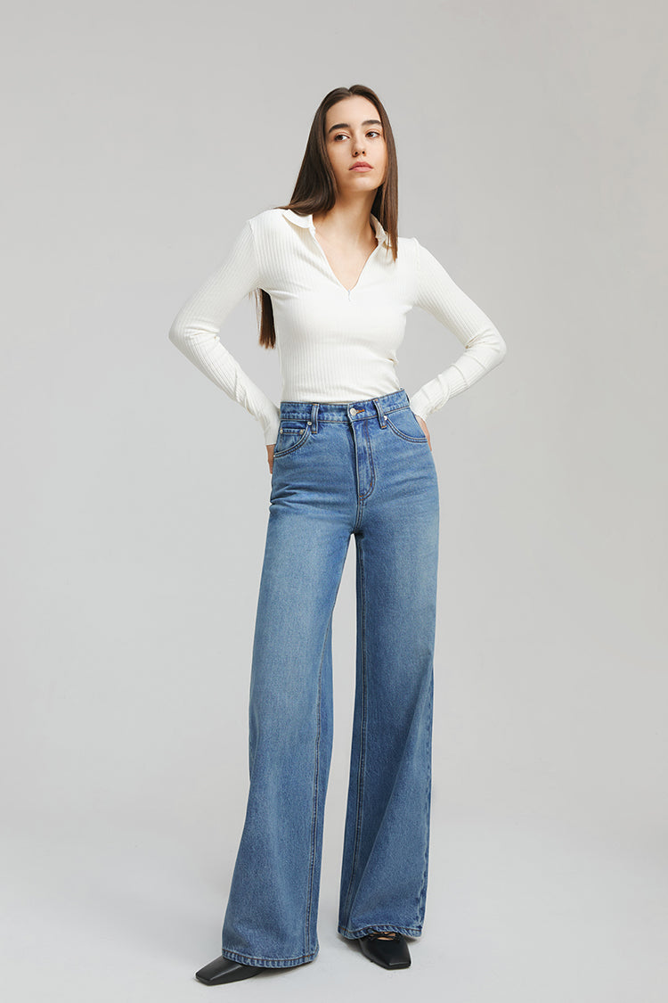 High Rise Baggy Jeans Full Length Wide Leg Angeles