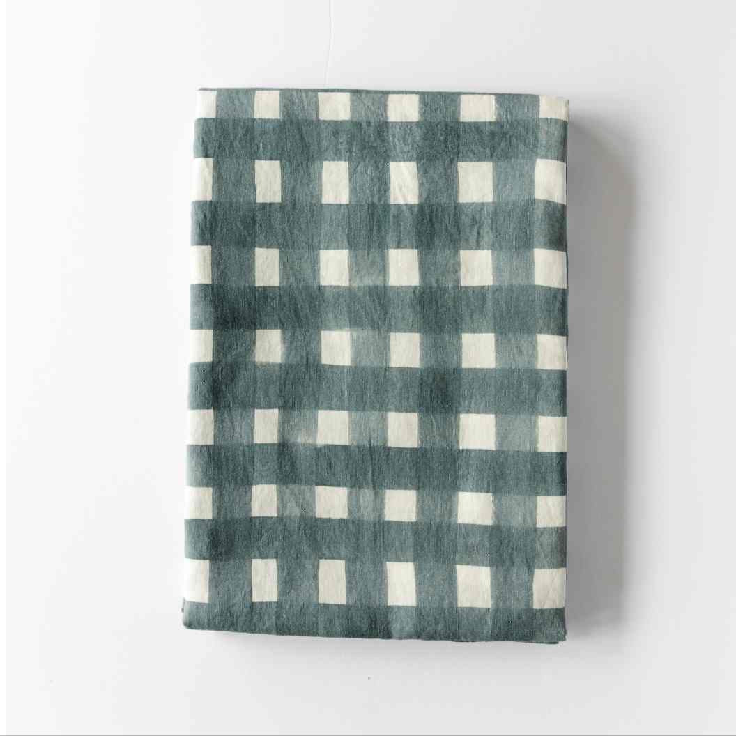 Blue Cross-Hatch Linen Tablecloth