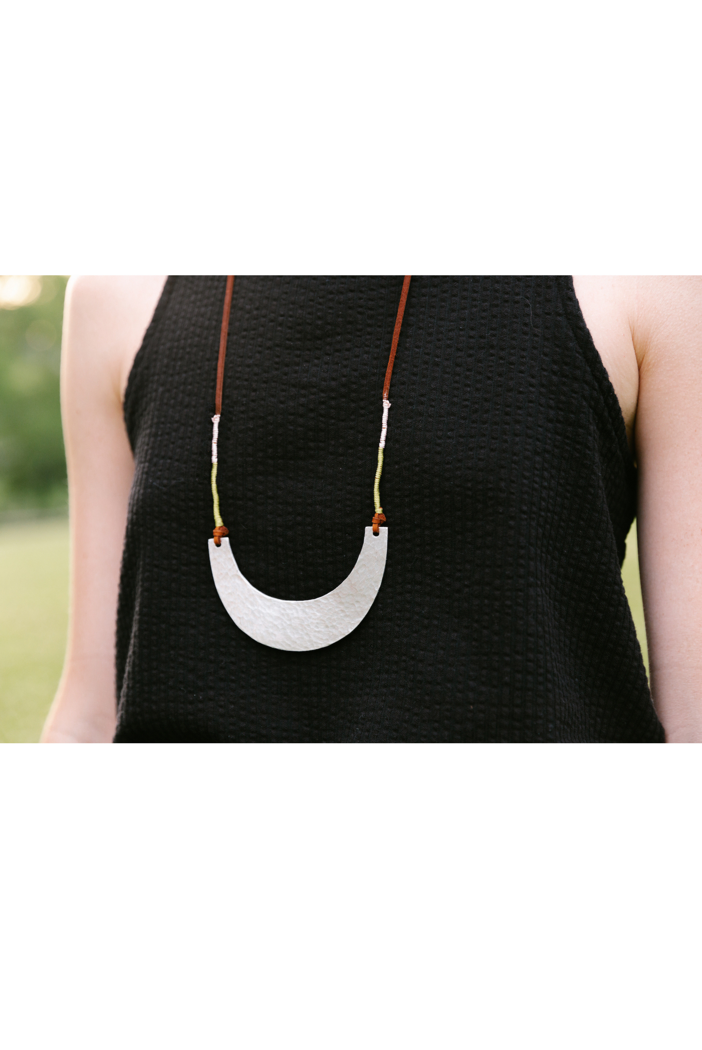 Hammered Aluminum Scoop Necklace Leather Cord 2nd Story Goods