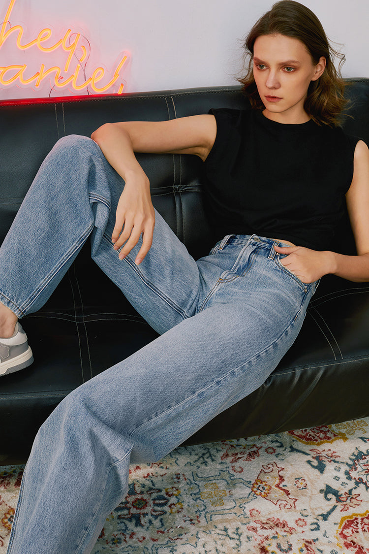 High Rise Baggy Jeans Mid-weight Denim Full Length Angeles