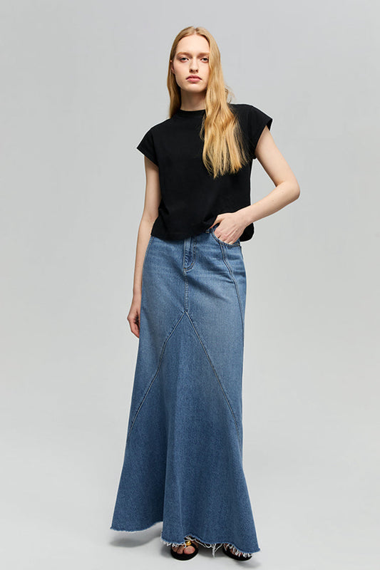 Ocean Wave Lightweight Denim Skirt Hey Joanie